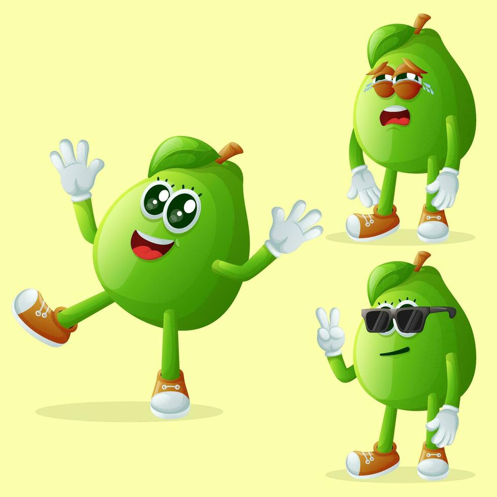 Cute guava characters with emoticon faces vector