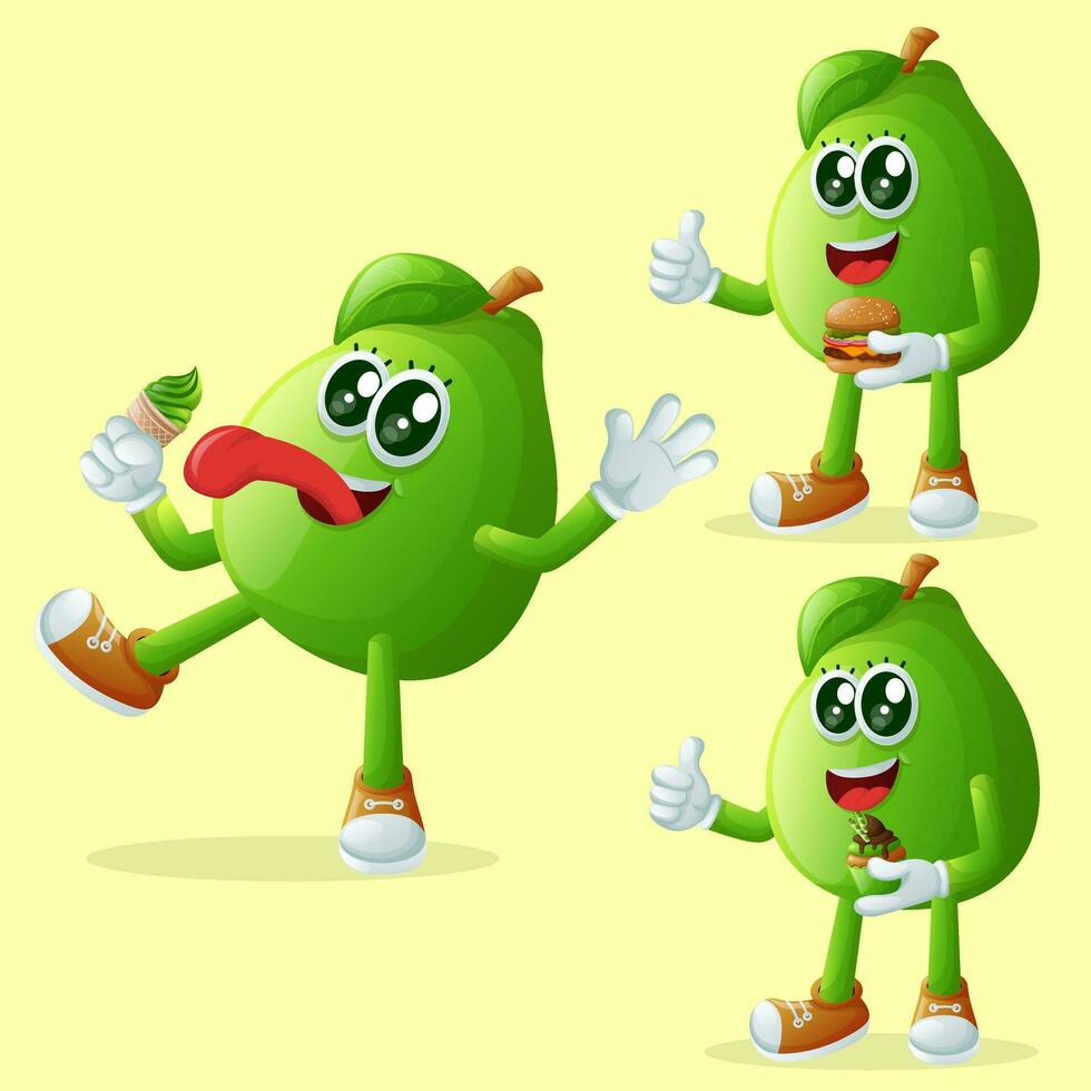 Cute guava characters enjoying food vector