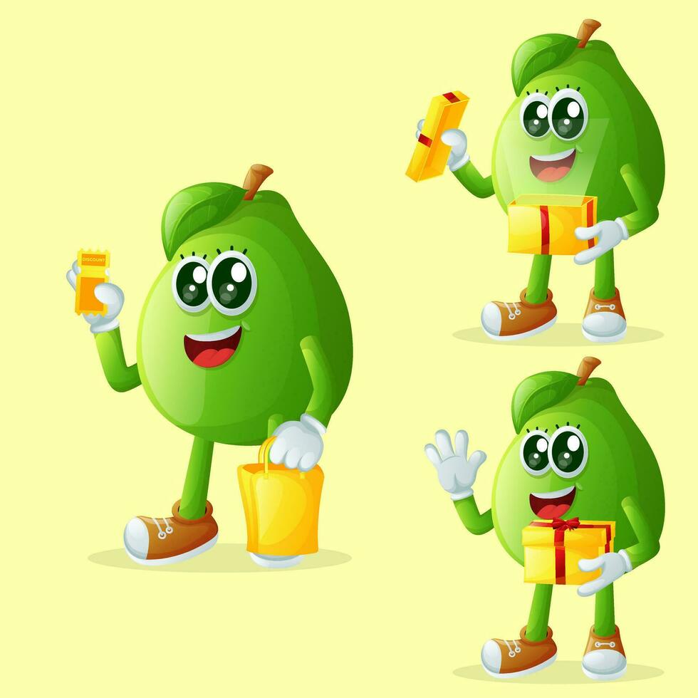 Cute guava characters receiving gifts vector