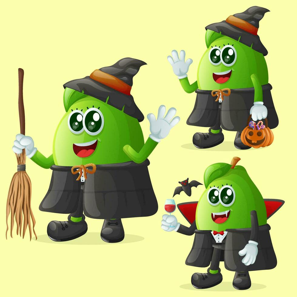 Cute guava characters on Halloween vector