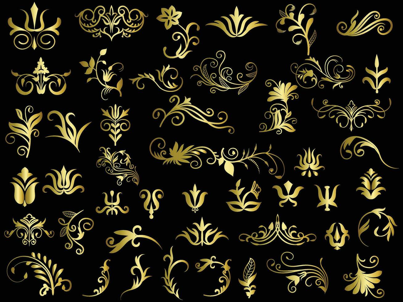 Golden vintage floral elements art decor style decoration. vector