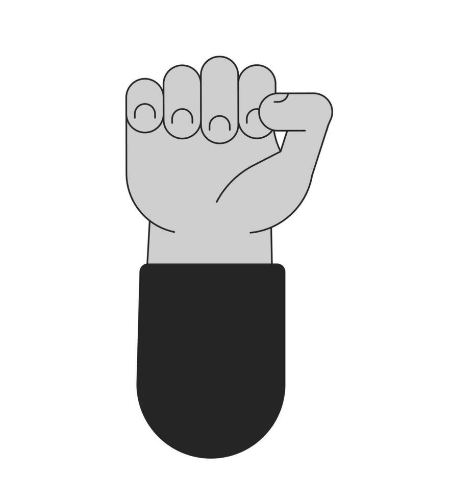 Raising and clenching fist flat monochrome isolated vector hand. Fight. Editable black and white line art drawing. Simple outline spot illustration for web graphic design