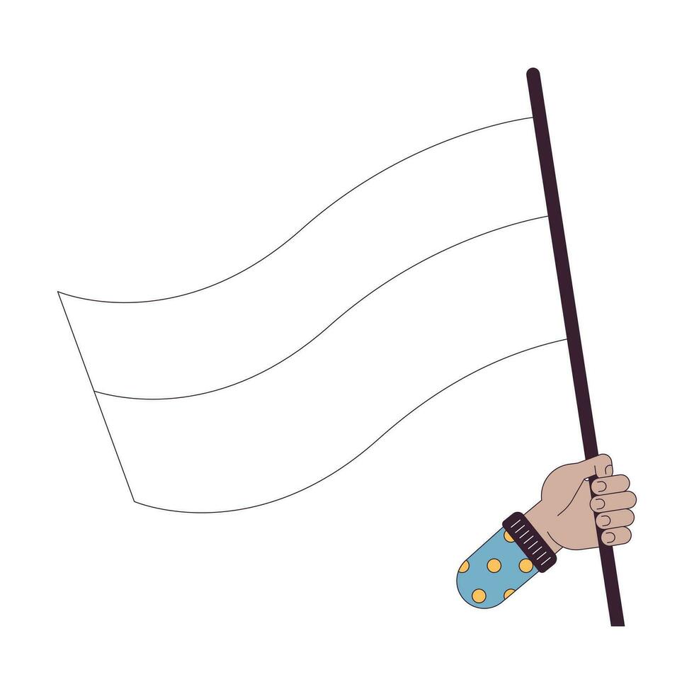 Holding flag flat line color isolated vector hand