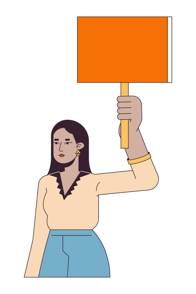 Indian protester flat line color vector character. Peaceful public demonstration. Editable outline half body person on white. Simple cartoon spot illustration for web graphic design