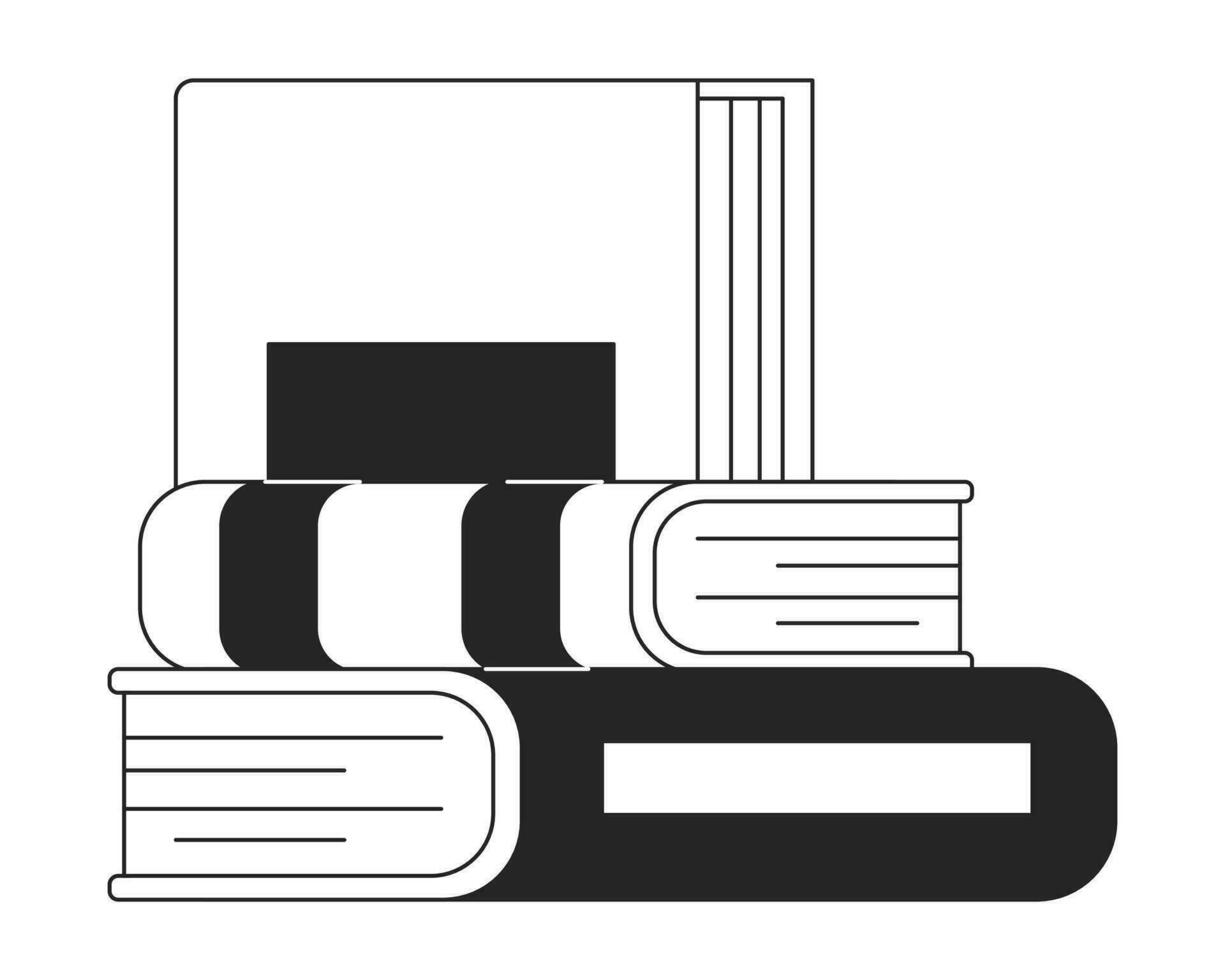 Pile of books flat monochrome isolated vector object. Education. Encyclopedia and dictionary. Editable black and white line art drawing. Simple outline spot illustration for web graphic design