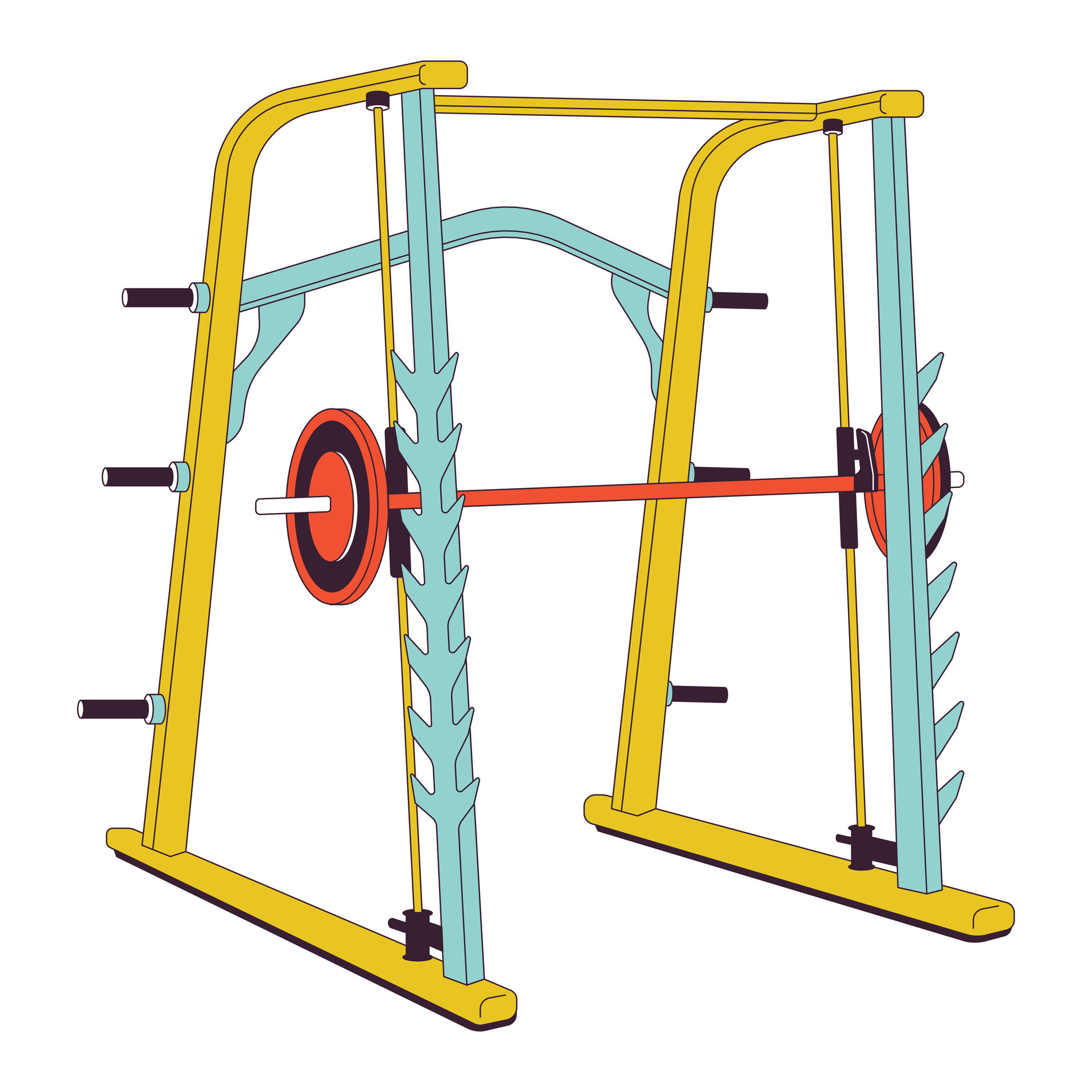 Smith machine for weight training flat line color isolated vector