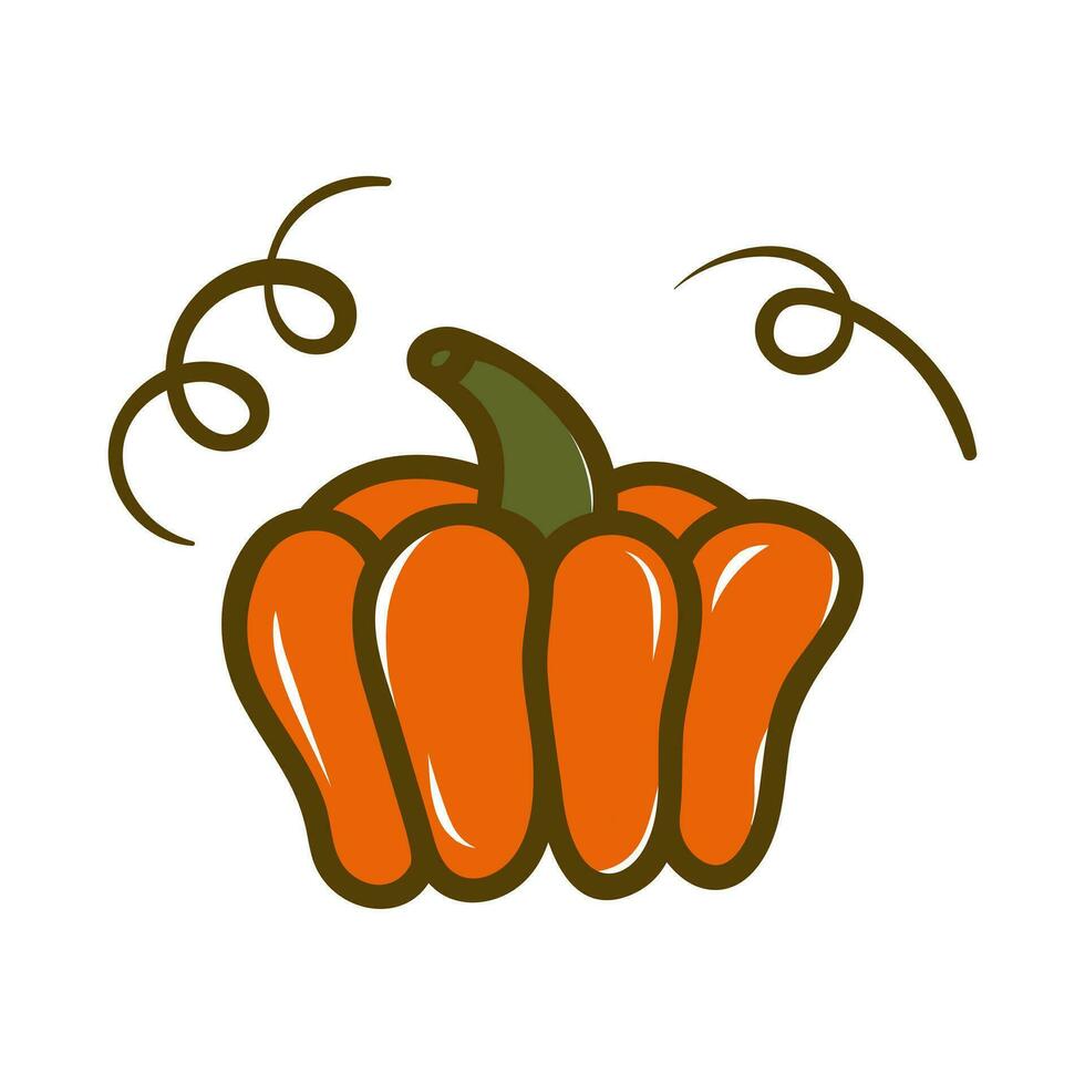 Ilustración de vector de calabaza naranja. calabaza de halloween de otoño, icono gráfico vegetal o impresión, aislado sobre fondo blanco.