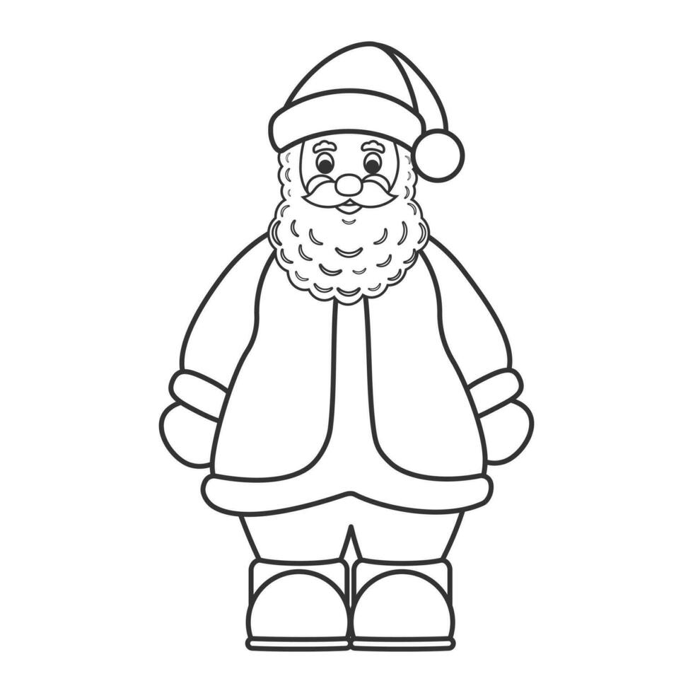 Papa Noel claus negro y blanco contorno vector ilustración. colorante libro para niños.