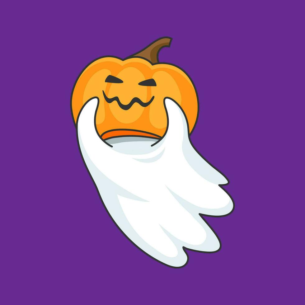 Cartoon kawaii Halloween ghost character, pumpkin vector