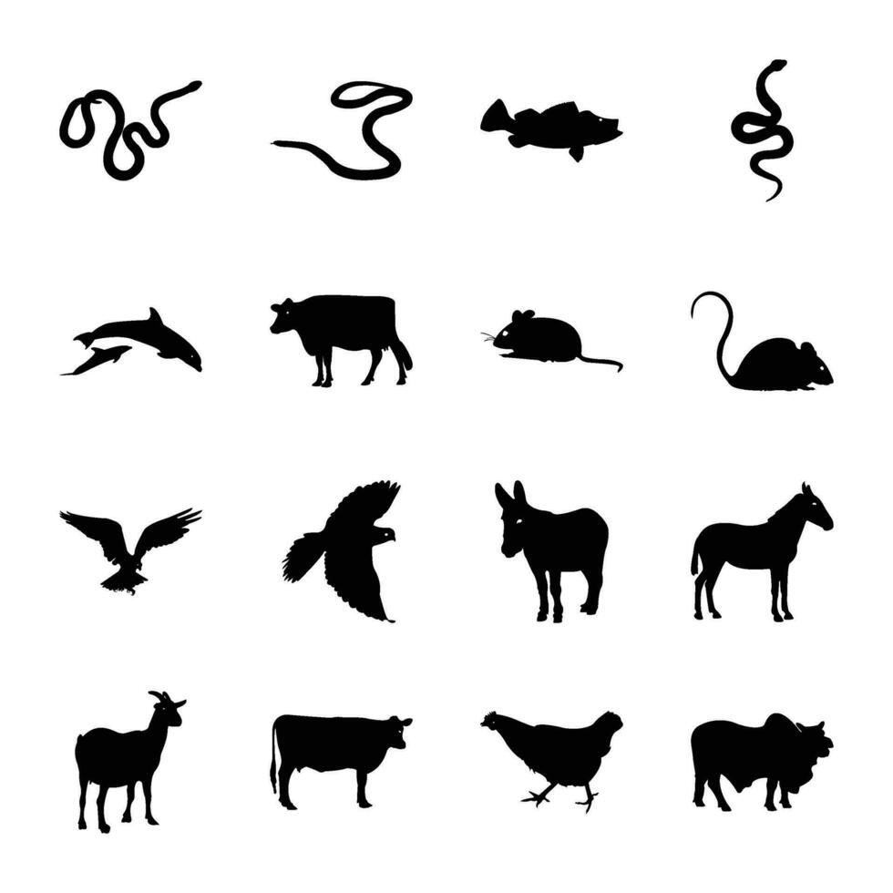 Pack of Reptiles and Land Animals Solid Icon Vectors