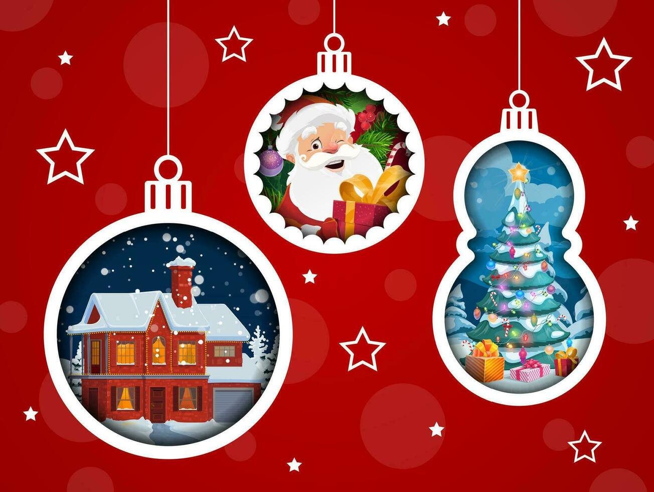 banner de corte de papel de navidad con adornos navideños vector