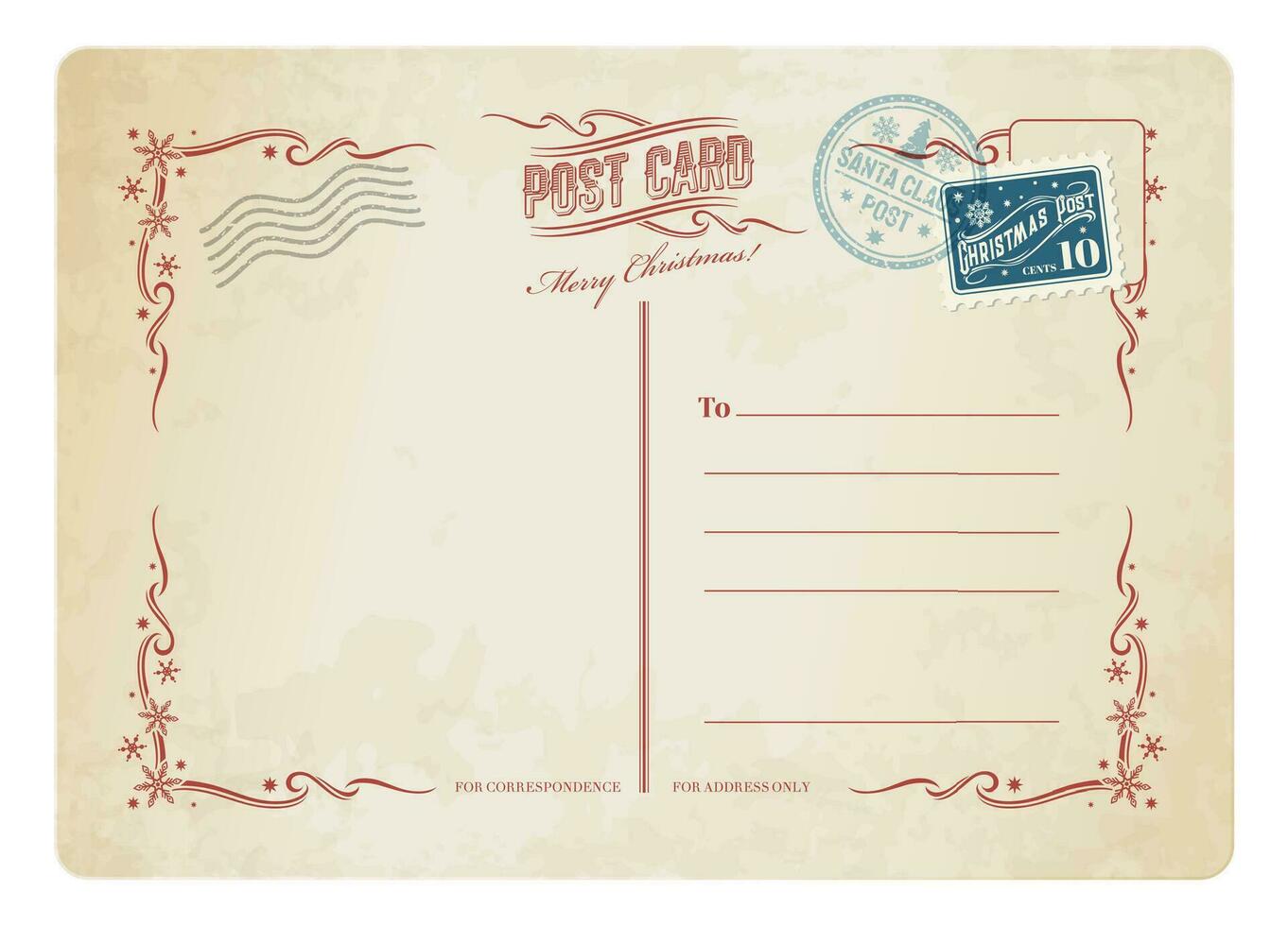 Navidad antiguo tarjeta postal, retro gastos de envío sello vector