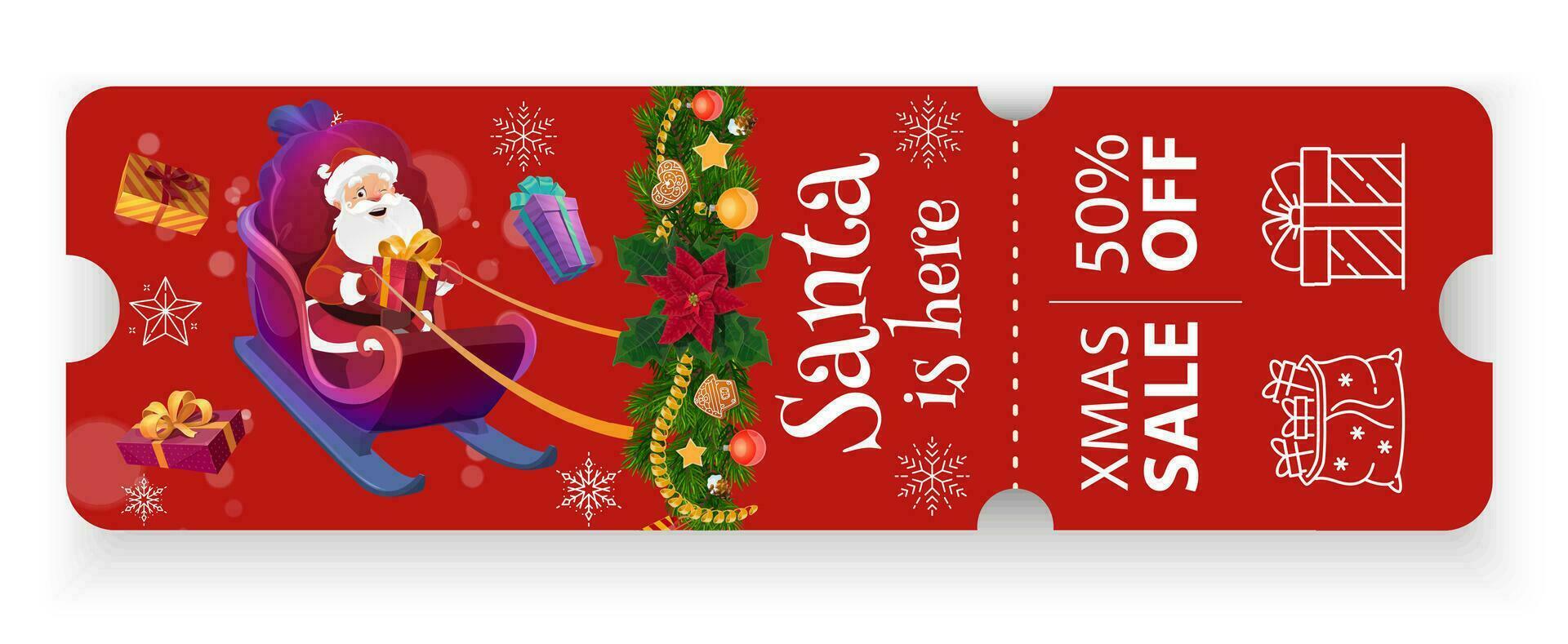 Christmas voucher with coupon, vector template