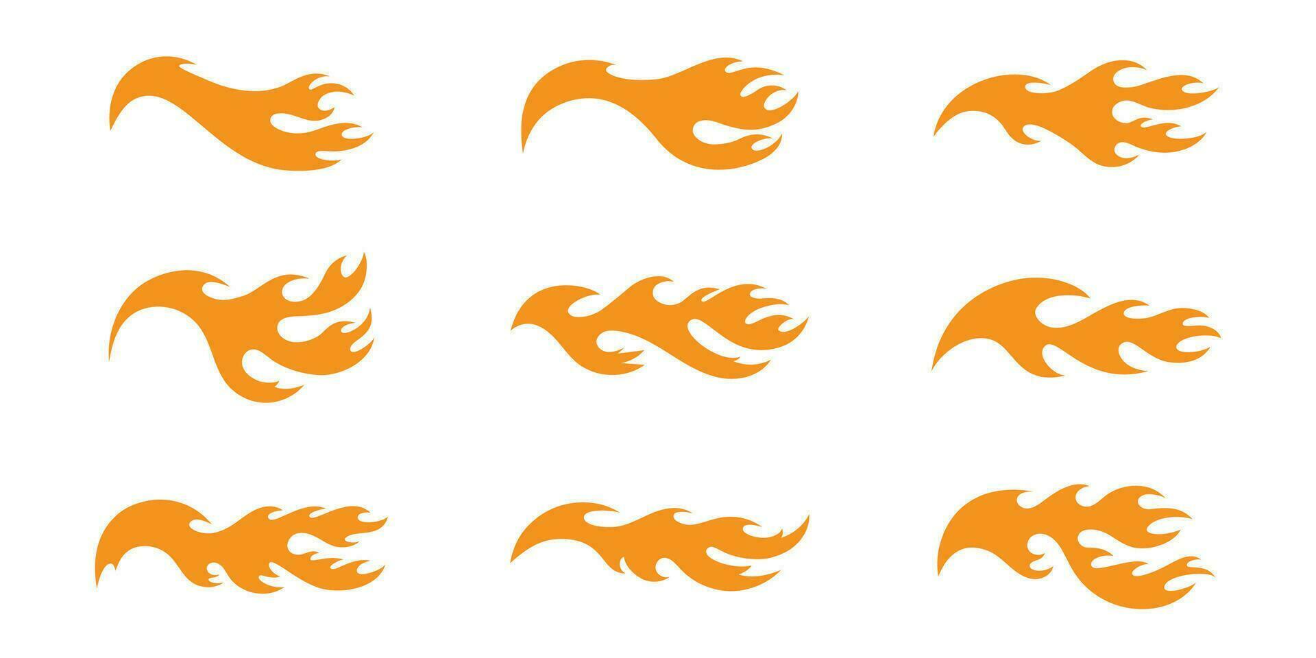 Orange fire flame set isolated vector illustration.