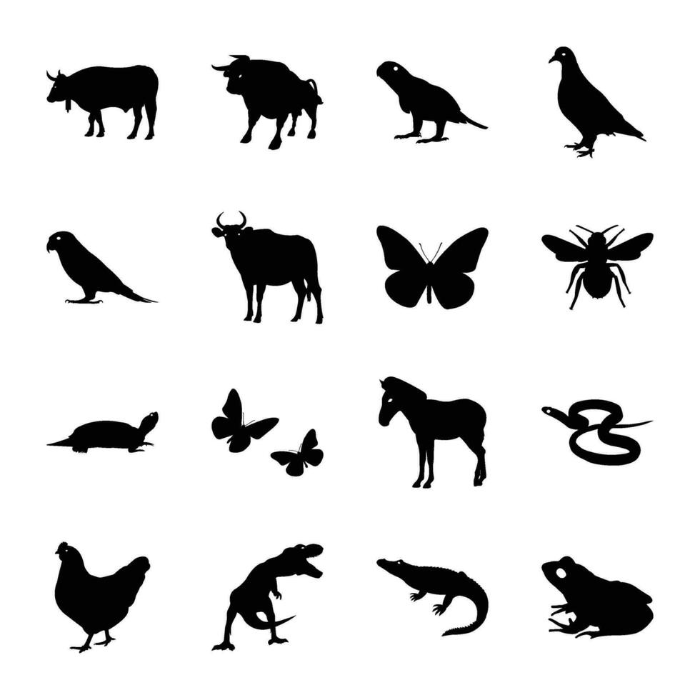 paquete de selva criaturas sólido icono vectores