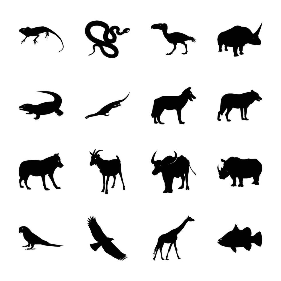 Pack of Carnivores Solid Icon Vectors