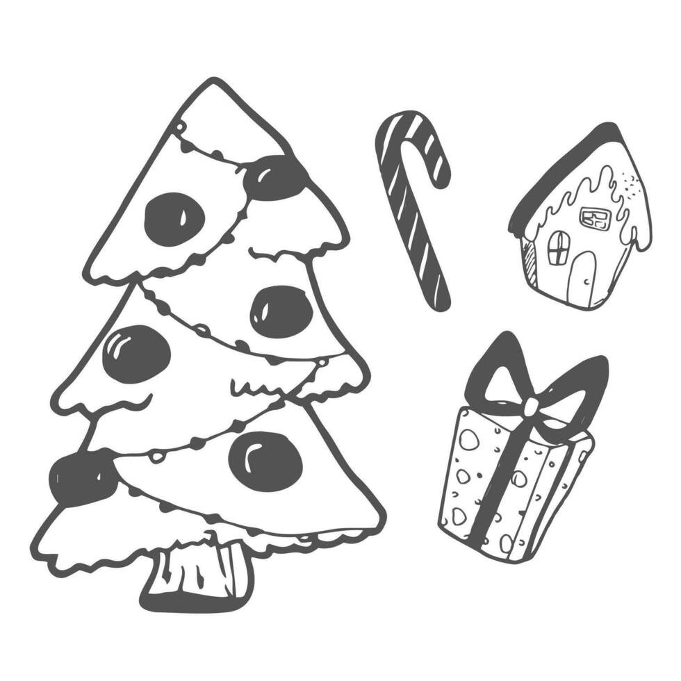 Navidad árbol y Navidad regalo con mano dibujado estilo vector