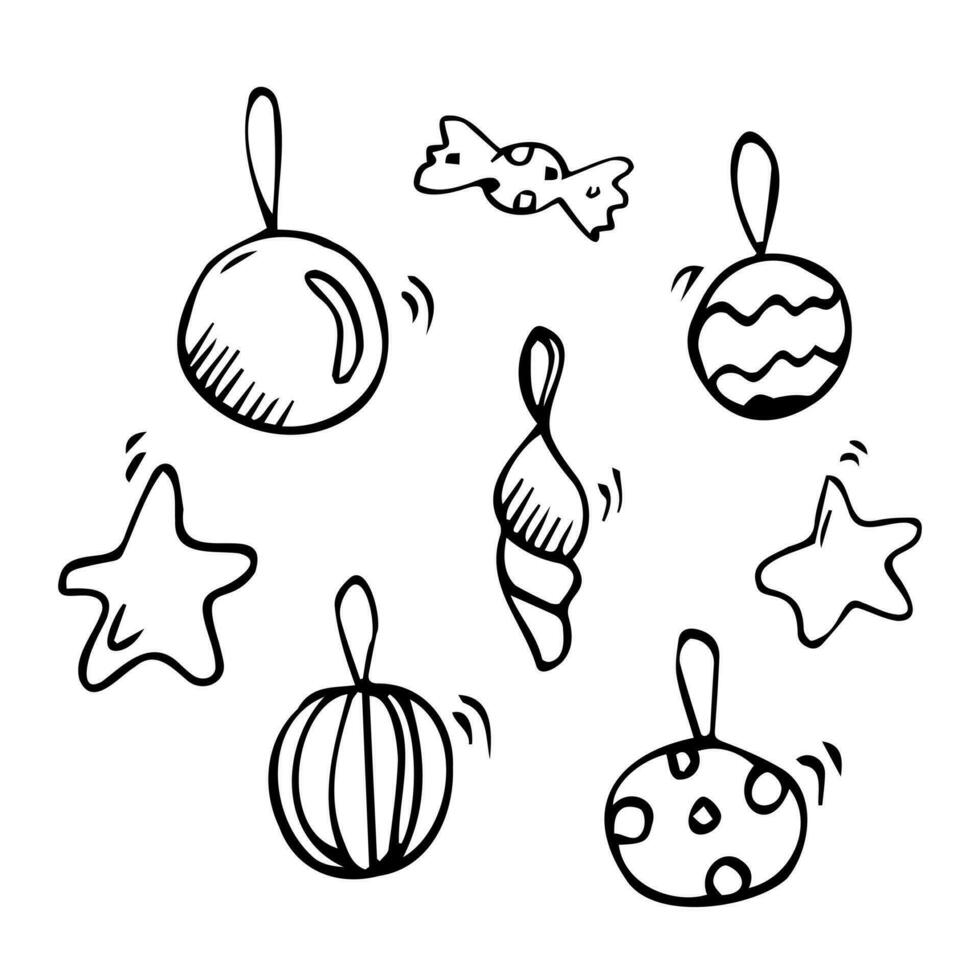 Hand drawn simple, modern, minimal christmas ball isolated. Vector sketch black and white background illustration icon doodle