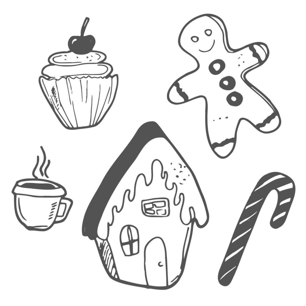 Big set of Christmas design doodle elements. Vector hand drawn . Isolated objects
