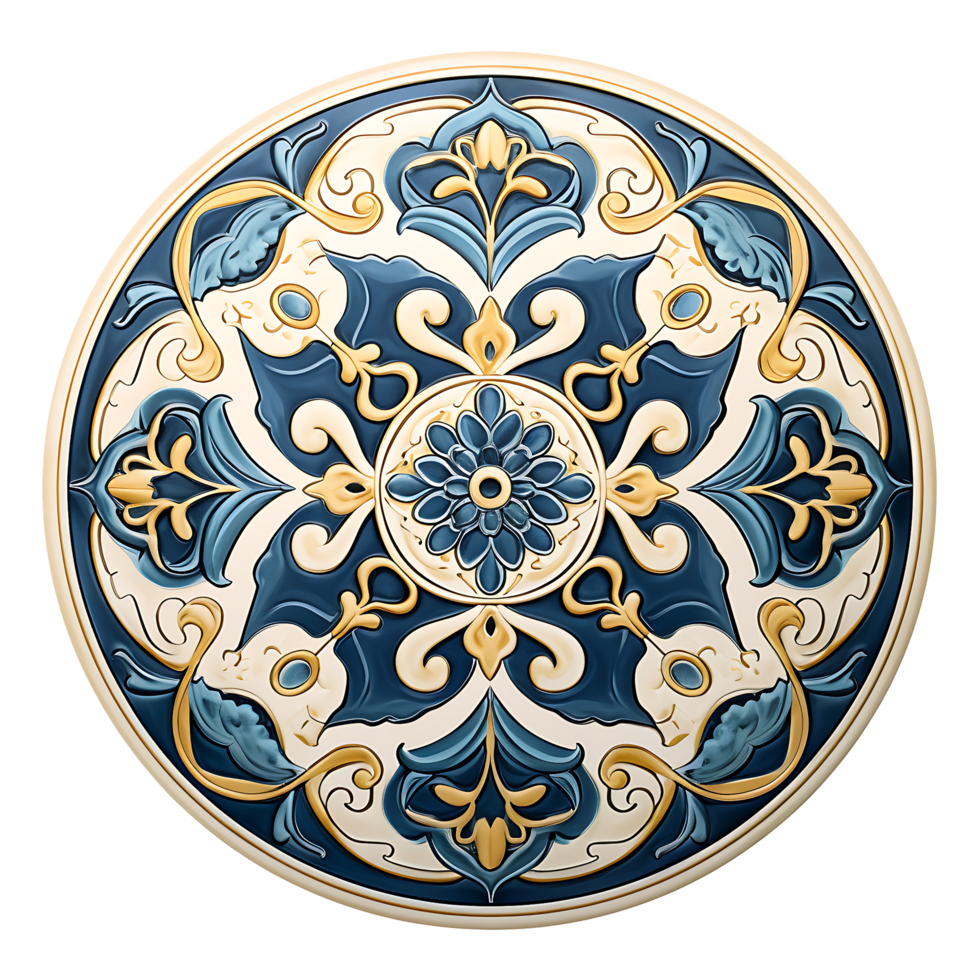 Ornamental round drawing with blue mandala, Ai Generated png