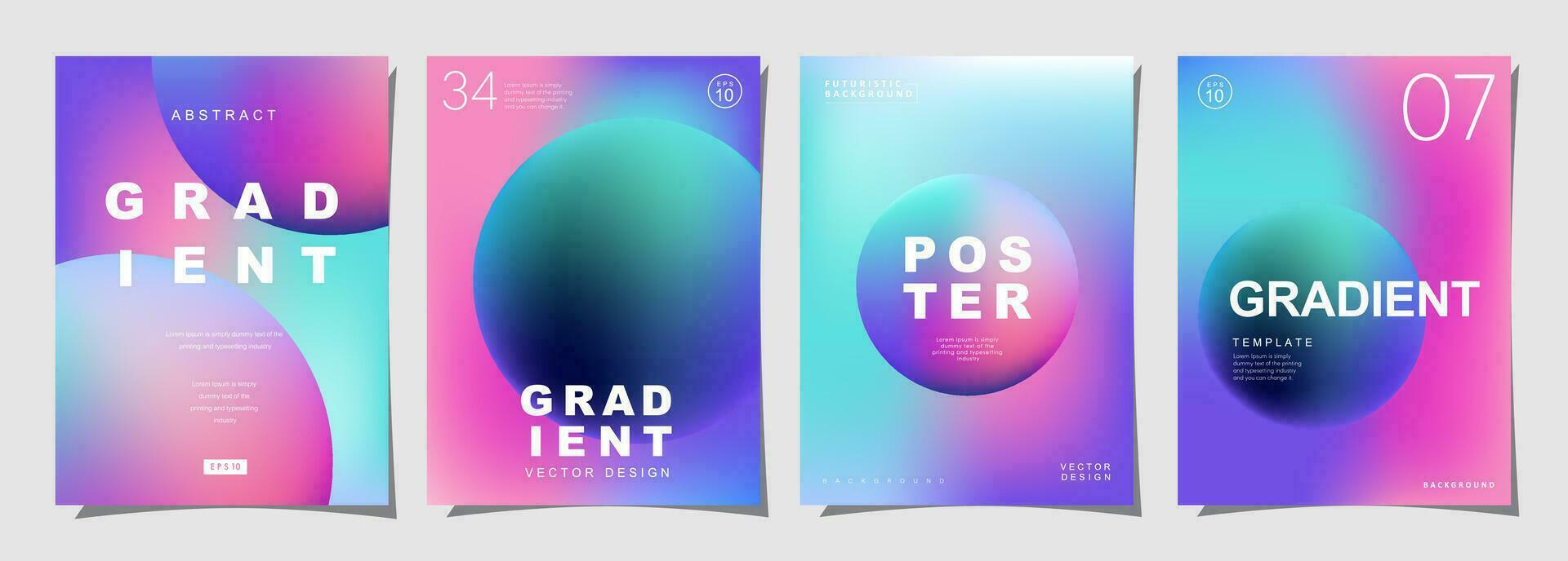 Set of creative covers or posters concept in modern minimal style for corporate identity, branding, social media advertising, promo. Circle design template with dynamic fluid gradient. vector