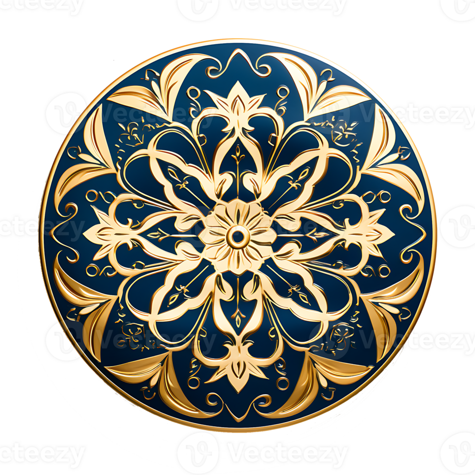 Ornamental round drawing with blue mandala, Ai Generated png