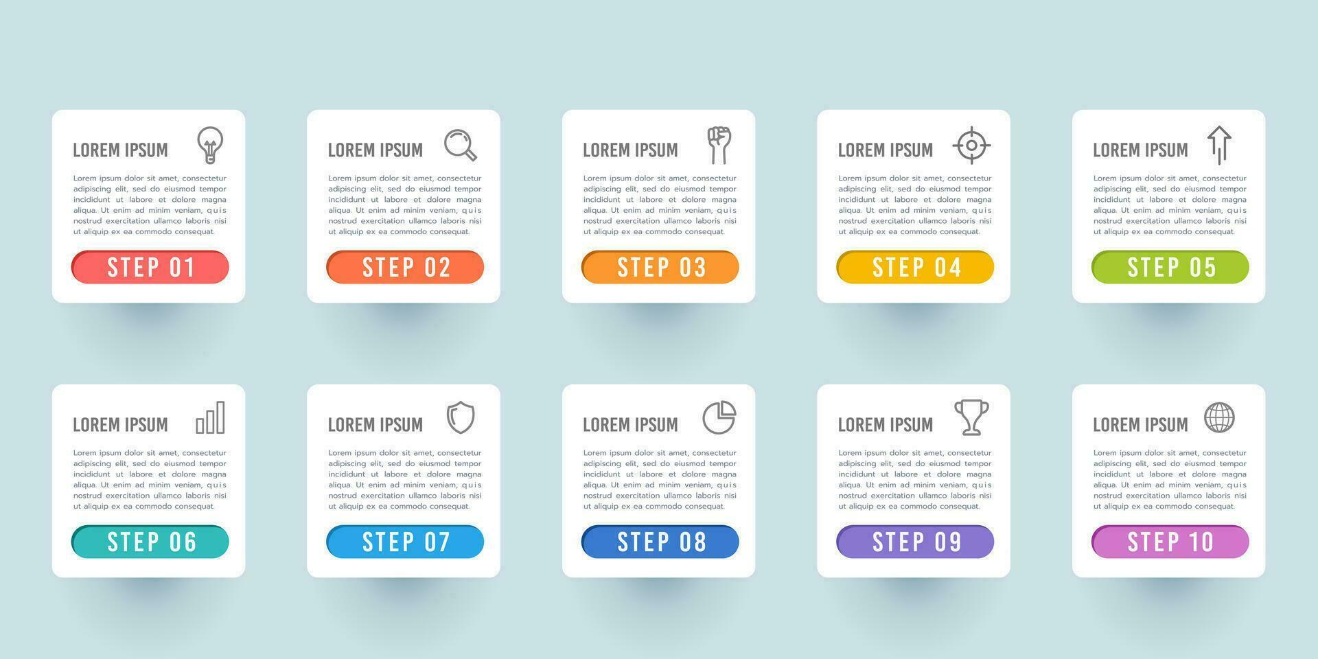 Set of infographics numbers 1 to 10 steps with icons. Vector illustration.