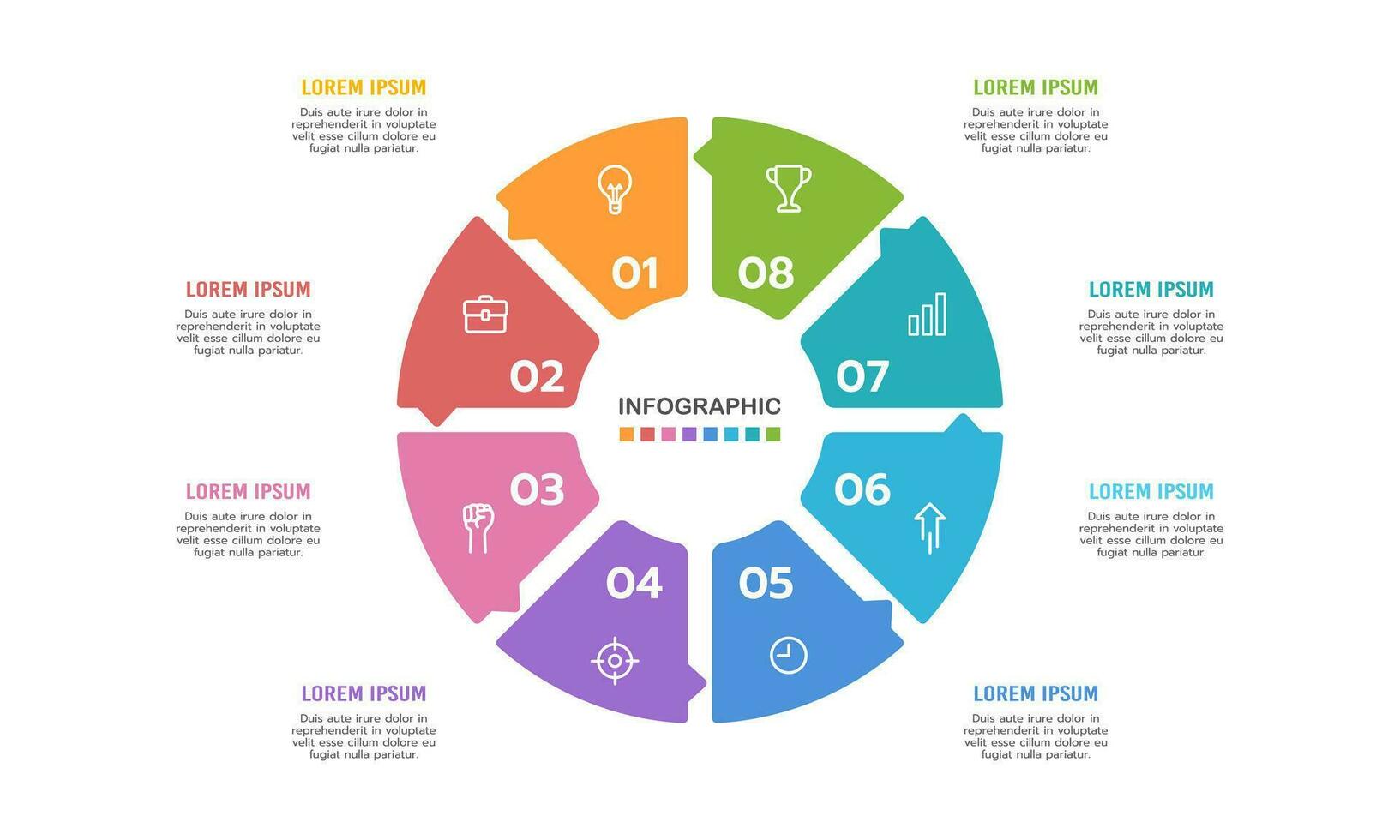 Infographic 8 steps or options business process with icons. Vector illustration.