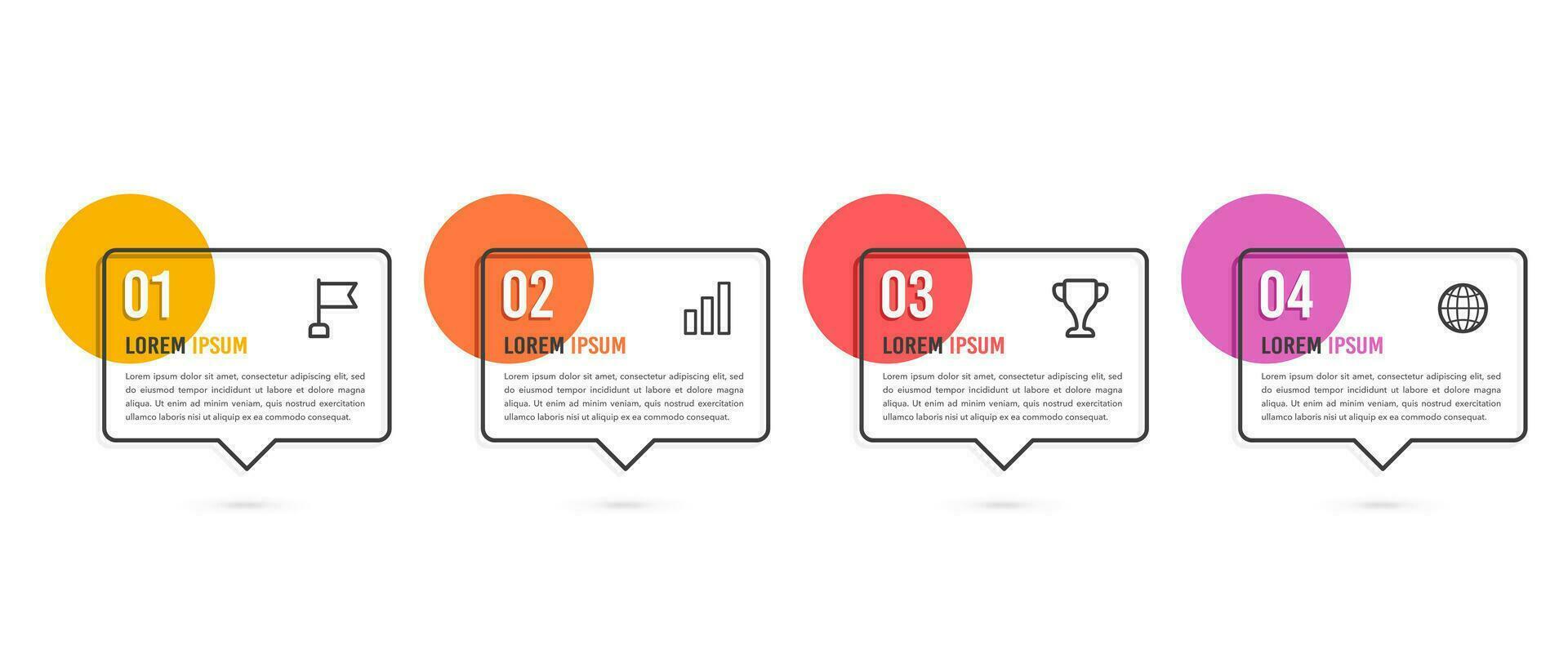 4 4 proceso Delgado línea forma mensaje caja infografía modelo. vector ilustración.