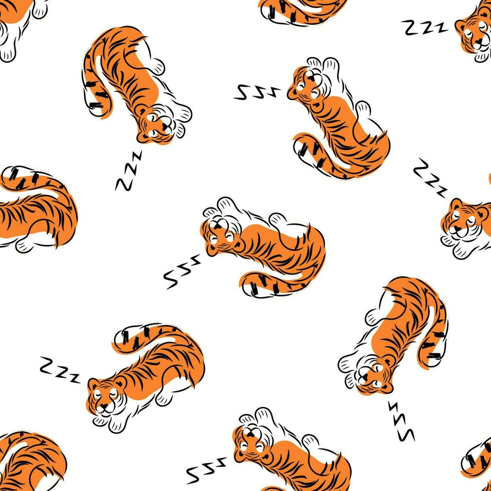 Sleeping tigers seamless pattern vector illustration isolated