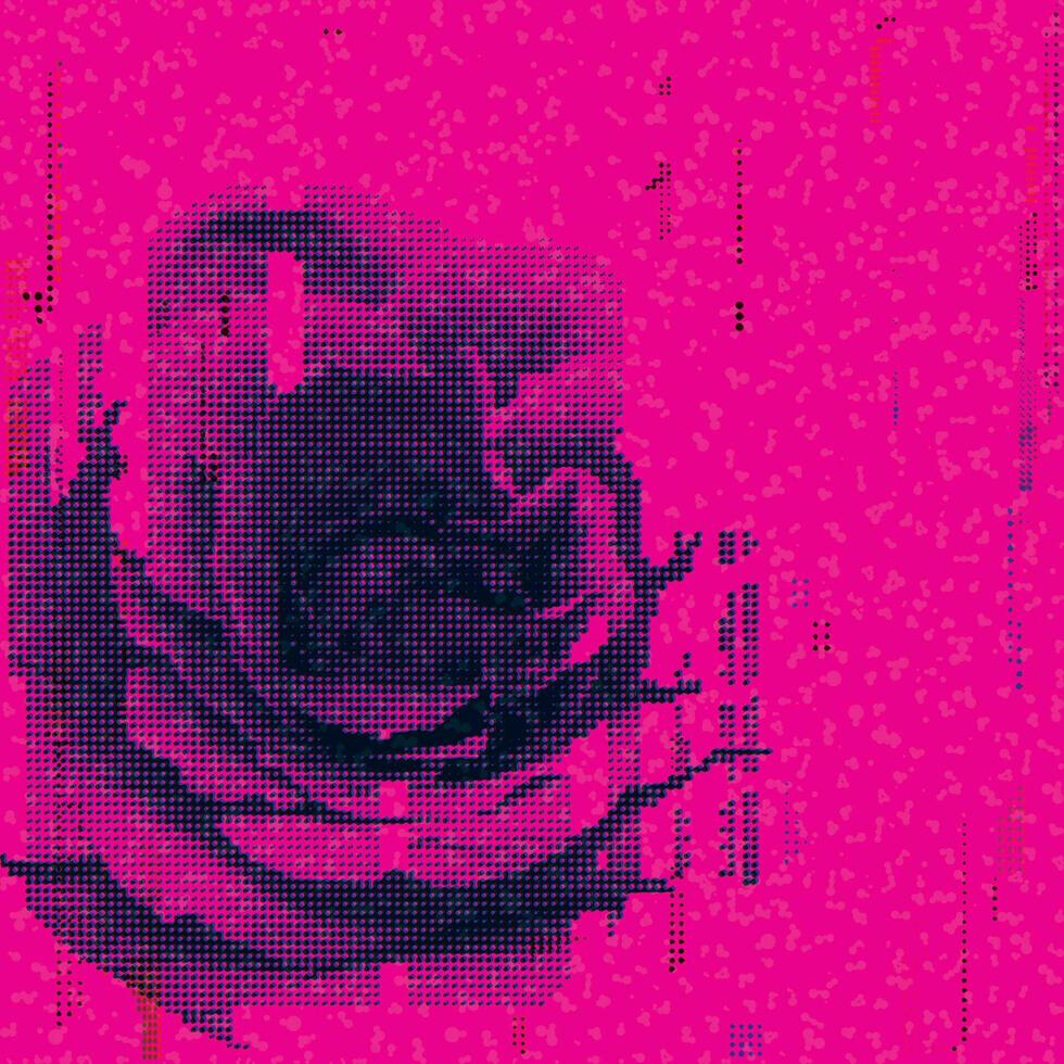 Rosa flor trama de semitonos pantalla cmyk colores superposición transparente con riso impresión efecto vector ilustración en asfixia rosado antecedentes tener blanco espacio. San Valentín día saludo tarjeta modelo.