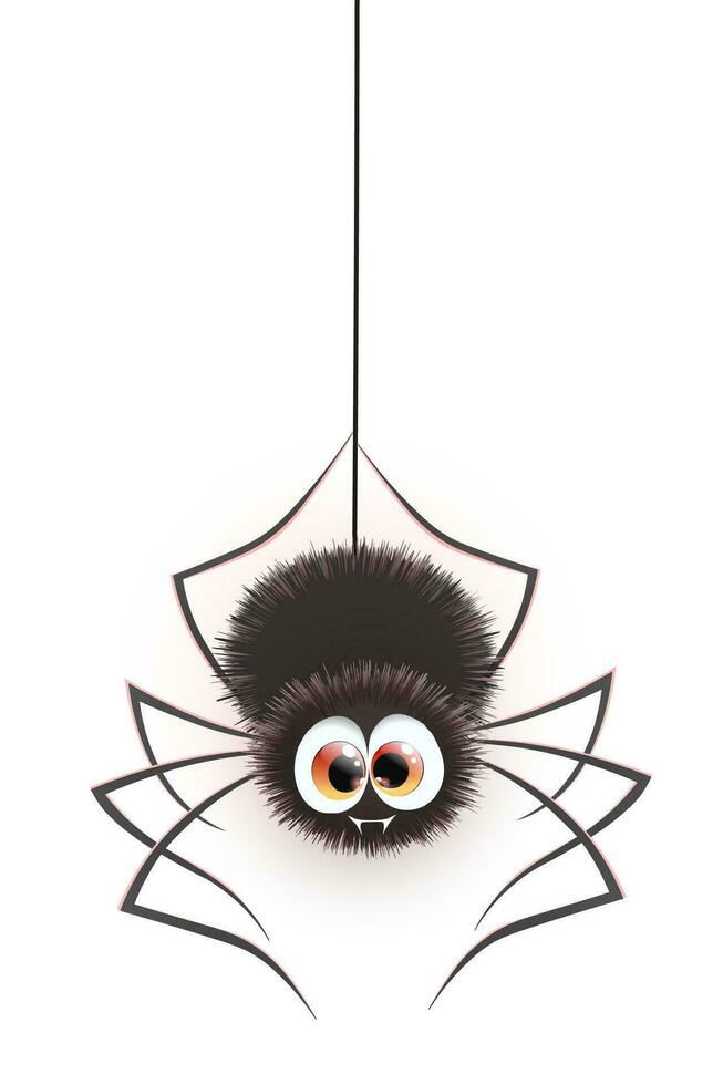 Cute cartoon Halloween smiling funny spider hanging on web vector