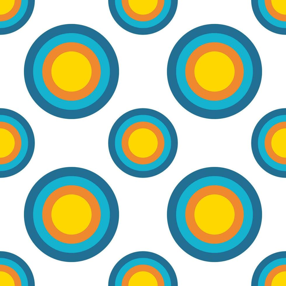 Retro circle abstract background seamless pattern. circle multicolor 1970s. Circle donut shape on white background, geometric cute vector