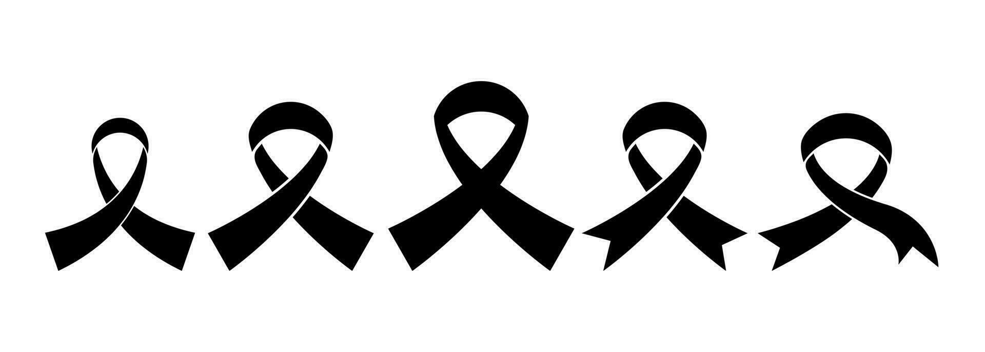 Black ribbon elements symbol set. Breast cancer awareness ribbon vector
