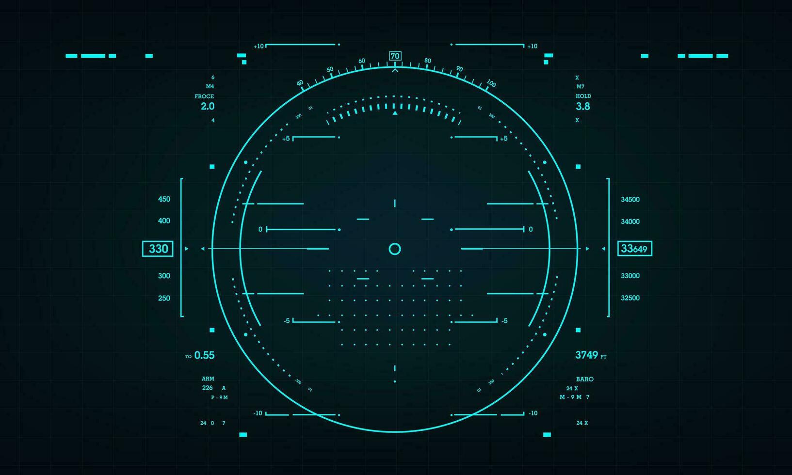 HUD sci-fi interface screen view blue on dark design virtual reality futuristic technology display vector