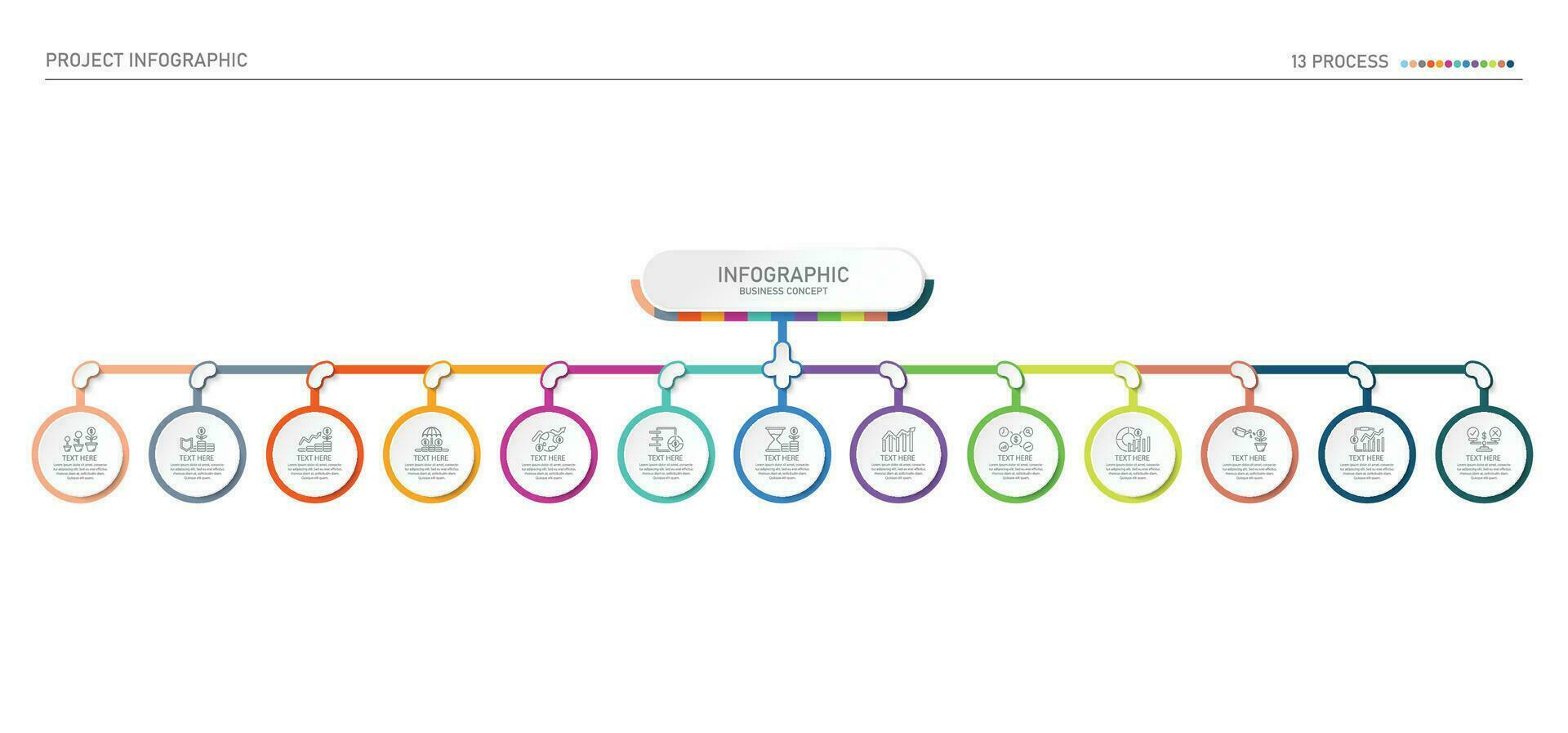 Infographic process design with icons and 13 options or steps. vector