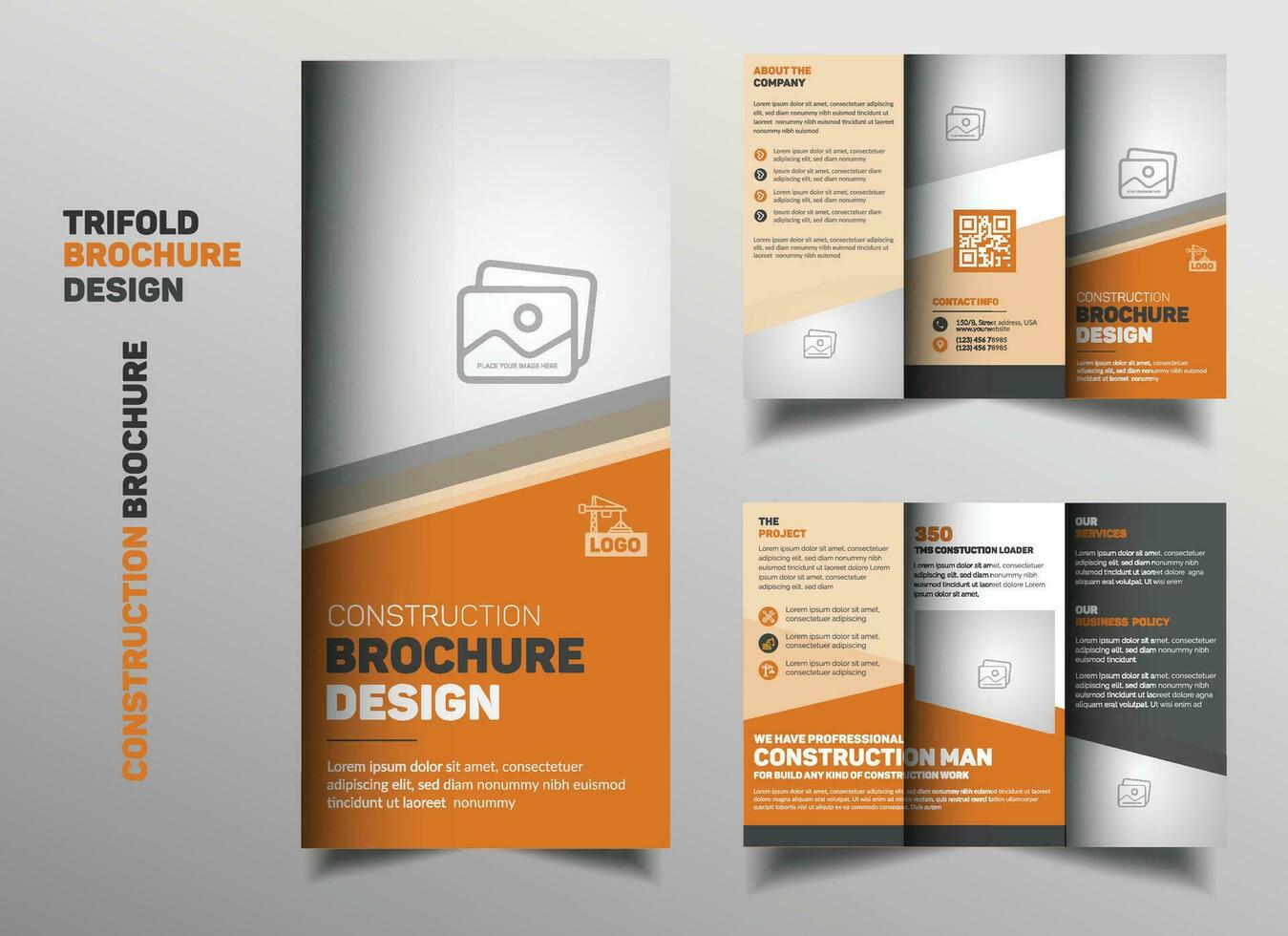 Construction creative trifold brochure template design vector