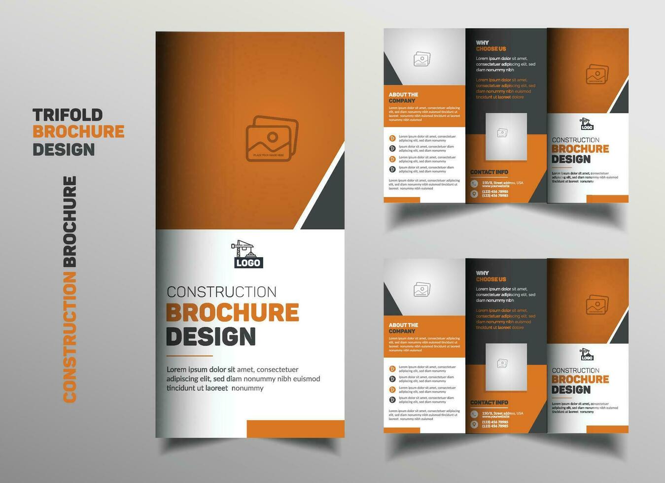 Construction creative trifold brochure template design vector