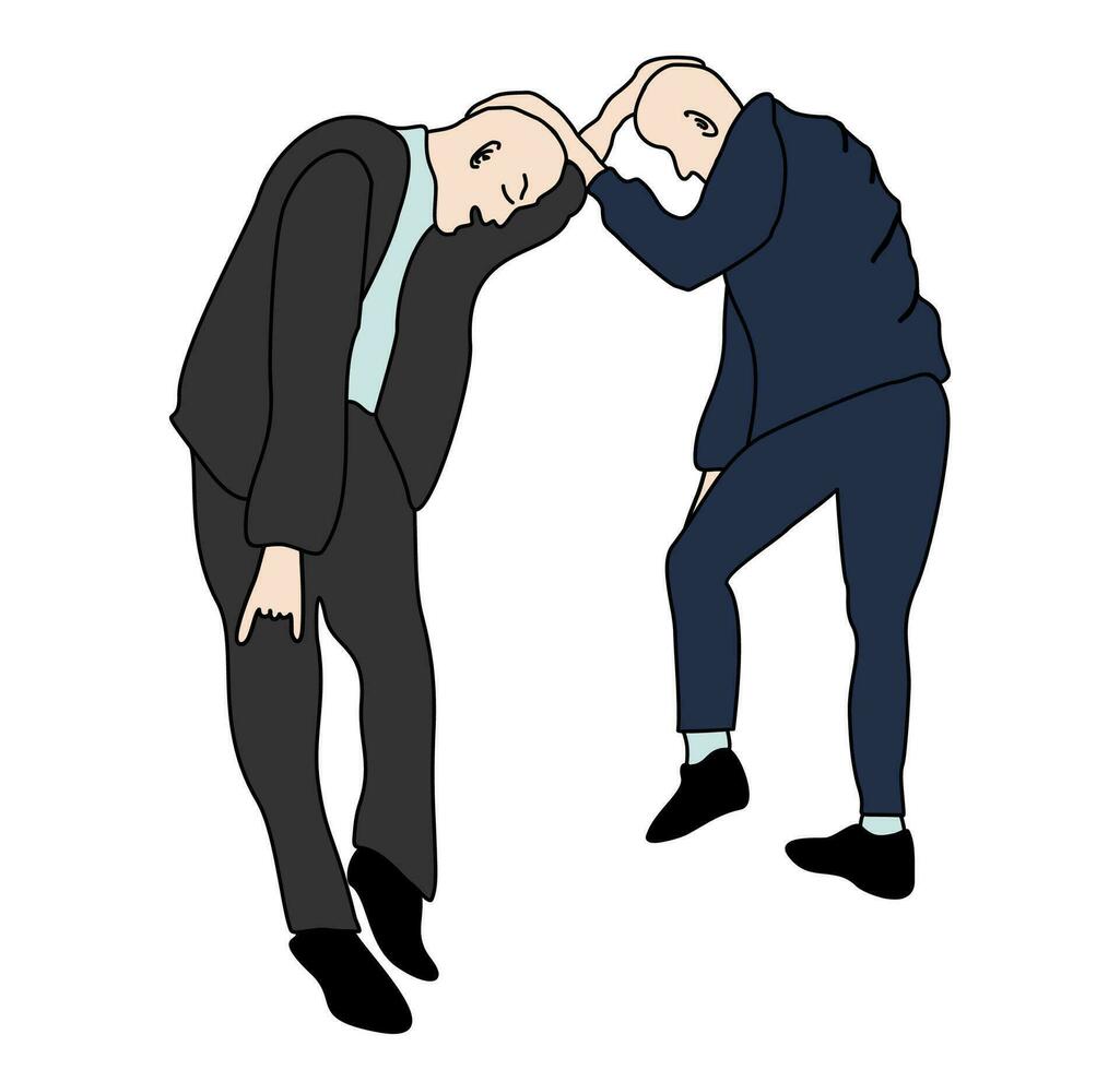 charlatanes bailando hakkuh bailar. Gabba estilo. hombres con afeitado cabeza en pantalones deportivos y zapatillas. juventud subcultura viene desde el 80-90s. vector aislado ilustración.