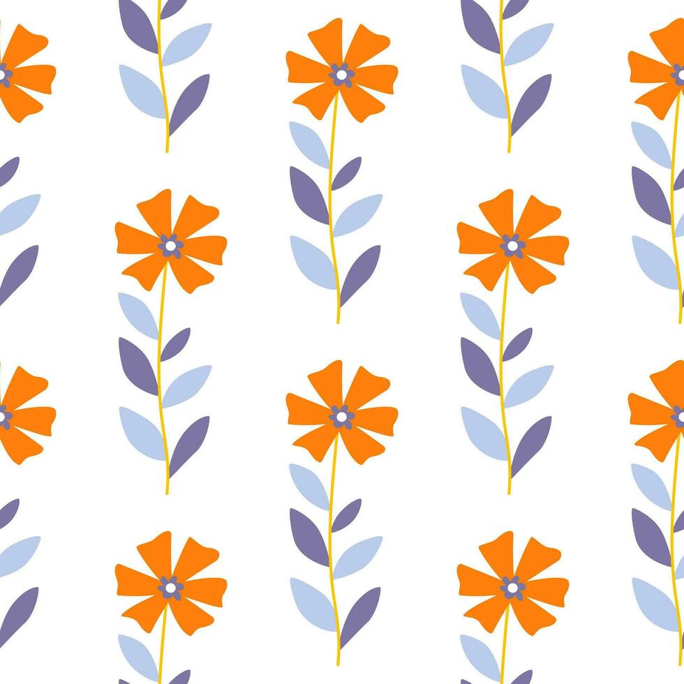 Cute stylized ditsy flower seamless pattern. Decorative naive botanical backdrop. vector