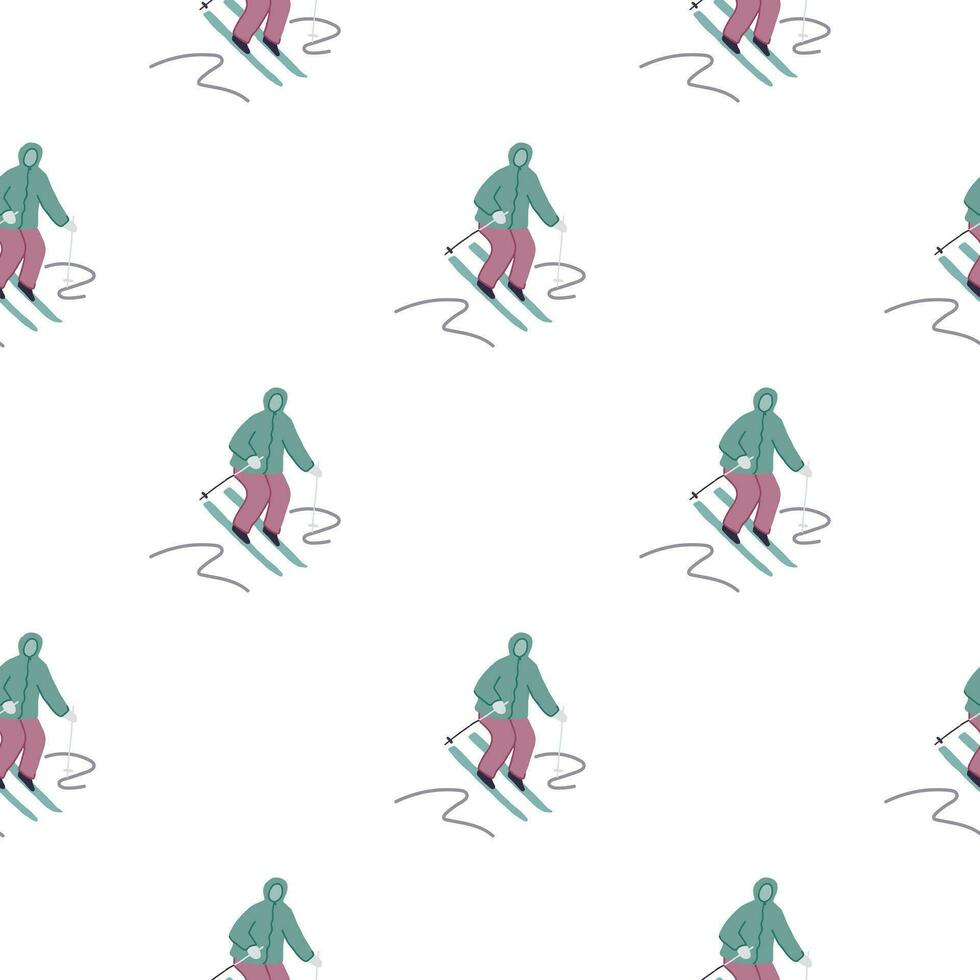 Winter sports seamless pattern. Skiers on the slope. vector