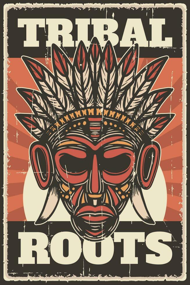 retro Clásico ilustración vector gráfico de tribal raíces tribu máscara ajuste para madera póster o señalización