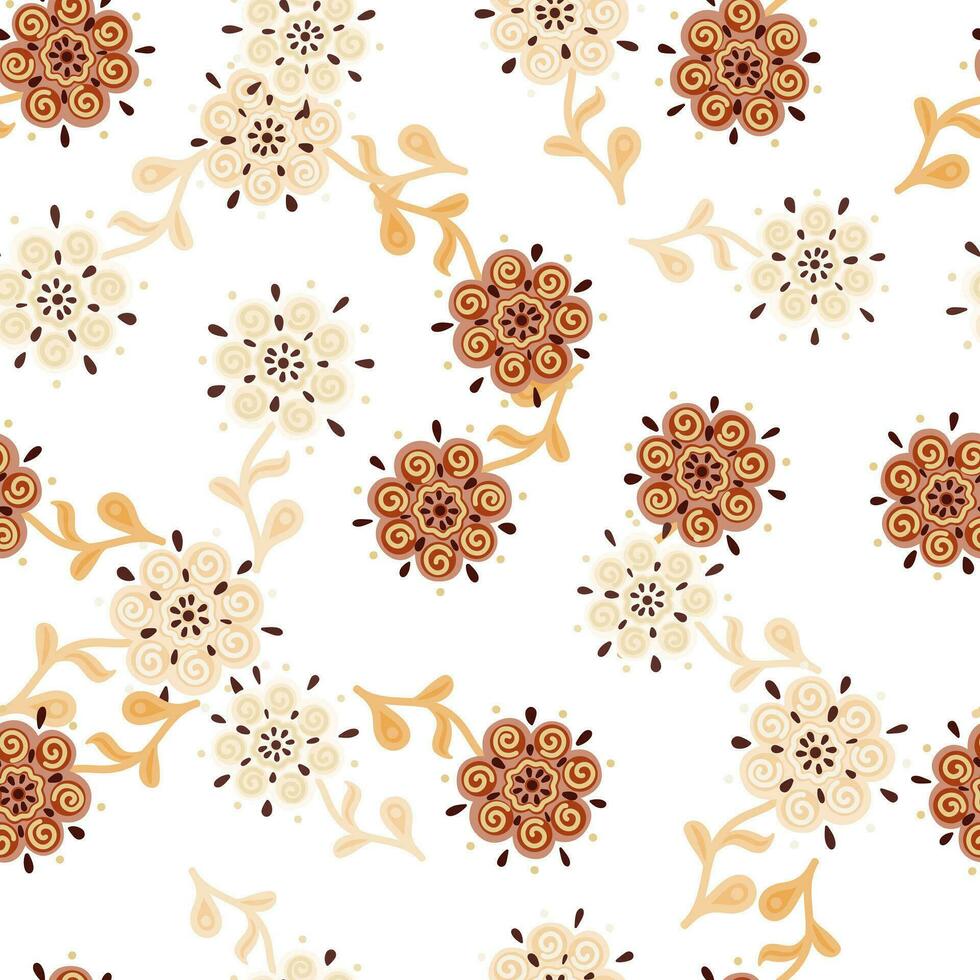 Abstract ethnic flower seamless pattern. Stylized floral botanical wallpaper. vector