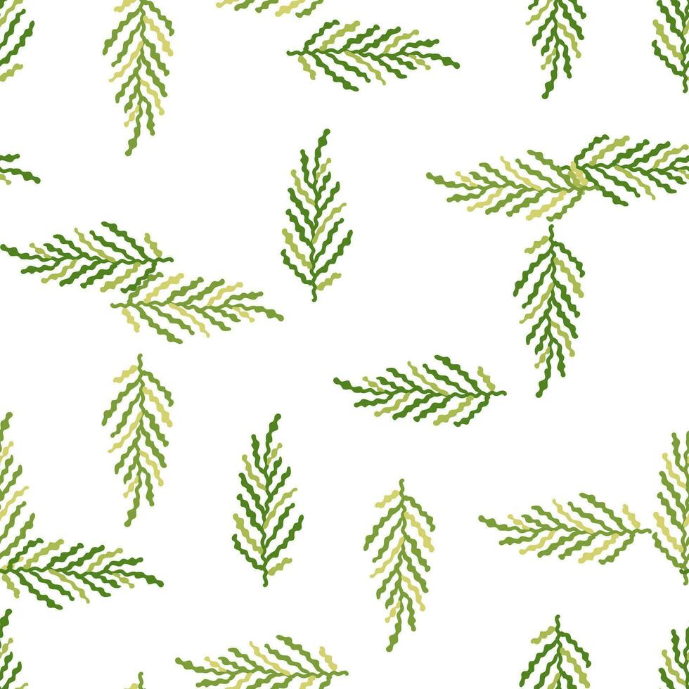 Abstract seaweed backdrop. Organic fern leaves seamless pattern. Simple style botanical background. vector
