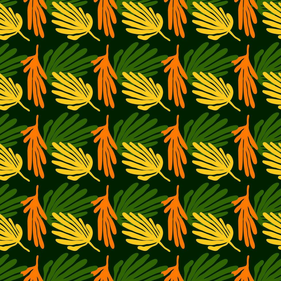 Tropical leaves background. Matisse inspired decoration wallpaper. Simple organic shape seamless pattern. vector