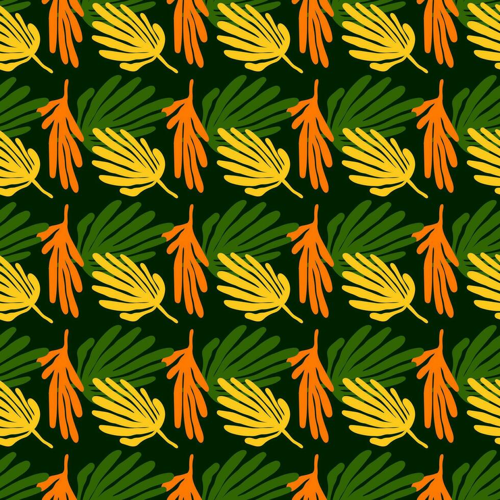 Tropical leaves background. Matisse inspired decoration wallpaper. Simple organic shape seamless pattern. vector