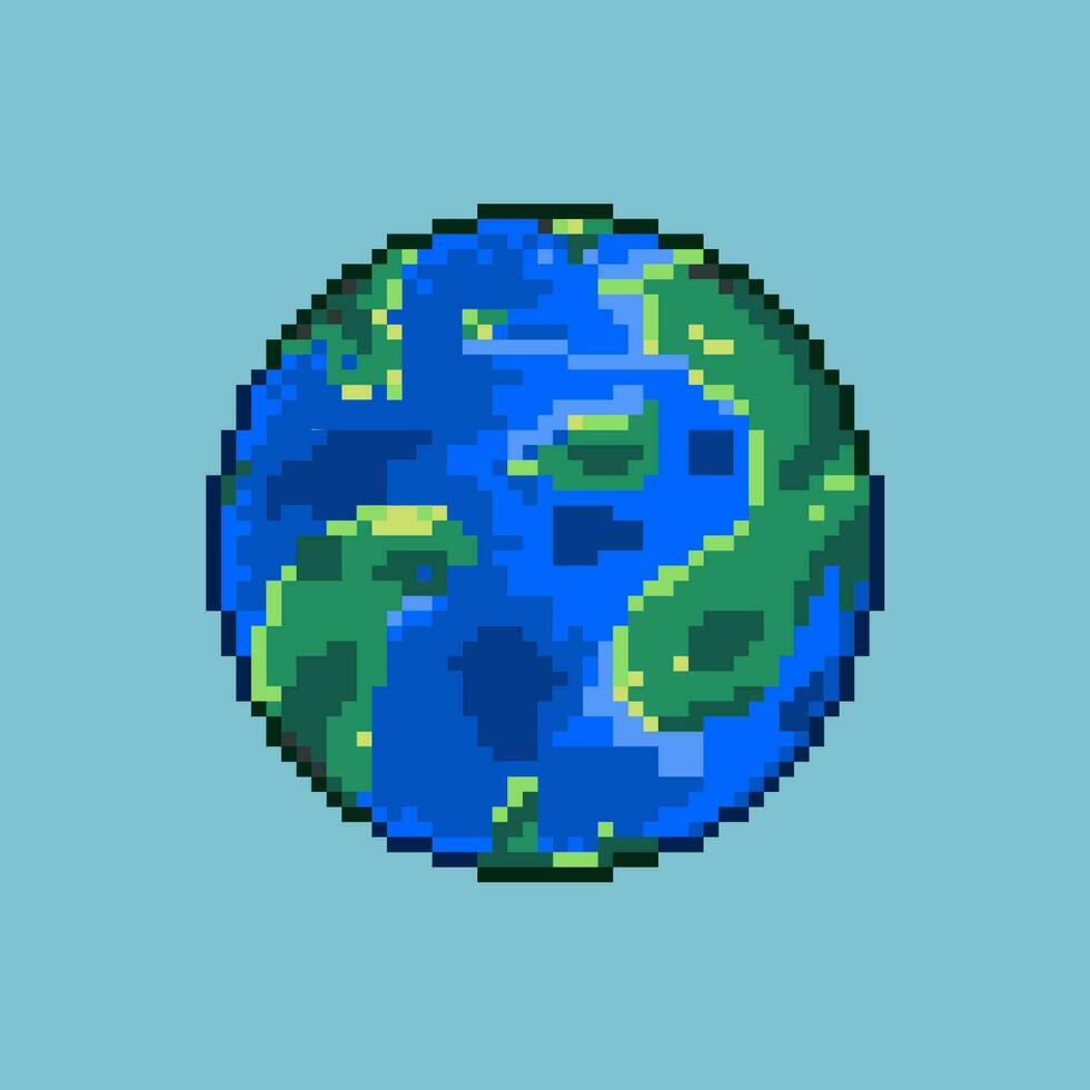 píxel Arte de hermosa tierra. píxel Arte Arte de tierra con verde zona y azul zona en tierra. 8 bits Perfecto para juego activo o diseño activo elemento para tu juego diseño activo. vector