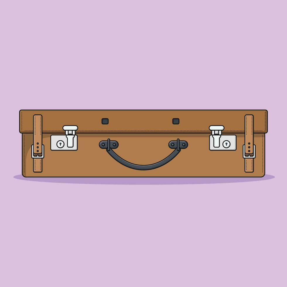 Vintage Suitcase Vector Icon Illustration with Outline for Design Element, Clip Art, Web, Landing page, Sticker, Banner. Flat Cartoon Style