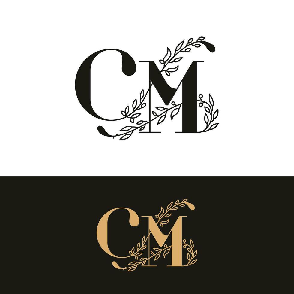 handdrawn wedding monogram CM logo vector