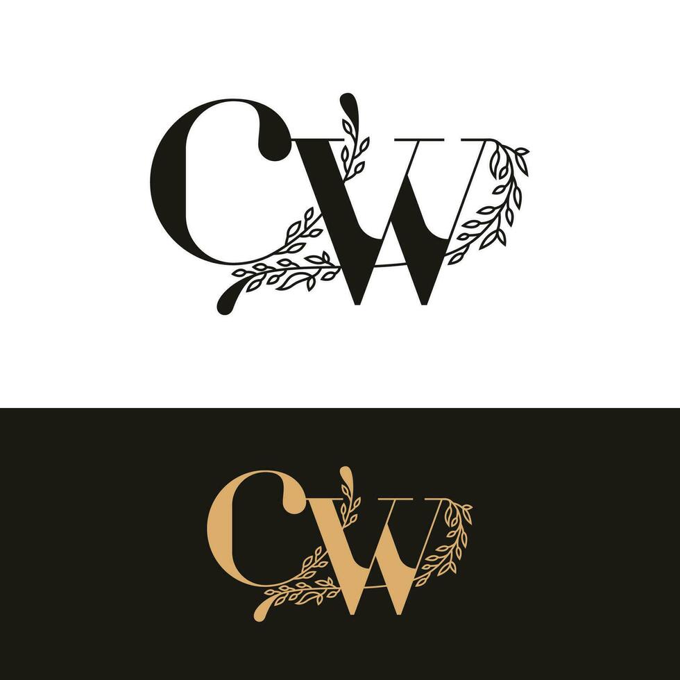 handdrawn wedding monogram CW logo vector
